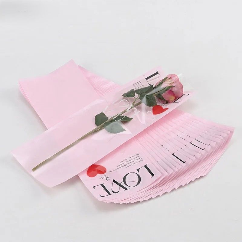 I Love You Yazılı Tek Gül Buketlik Pembe
