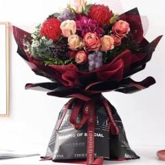 Metalik Yazılı İki Yüzü Renkli Çiçek Ambalajı - Dear My Love