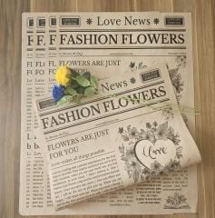 Gazete Desenli Kraft Çiçek Ambalajı - Love News