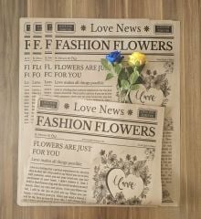 Gazete Desenli Kraft Çiçek Ambalajı - Love News