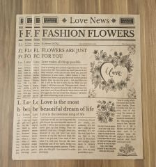 Gazete Desenli Kraft Çiçek Ambalajı - Love News
