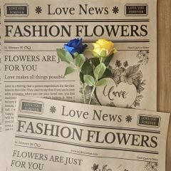 Gazete Desenli Kraft Çiçek Ambalajı - Love News