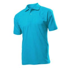 Yakalı ve Düğmeli Pike Dokuma Turkuaz T-Shirt