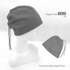 Sarı Renk İp Büzgülü Polar Bere ve Boyunluk