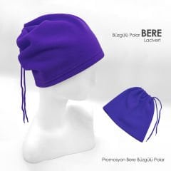 Sarı Renk İp Büzgülü Polar Bere ve Boyunluk