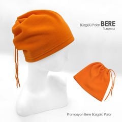 Sarı Renk İp Büzgülü Polar Bere ve Boyunluk