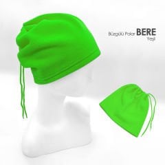 Sarı Renk İp Büzgülü Polar Bere ve Boyunluk