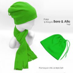 Promosyon Kırmızı Renk İp Büzgülü Bere ve Atkı