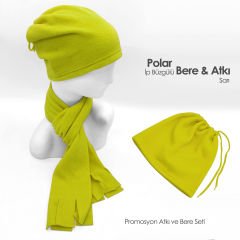 Promosyon İp Büzgülü Yeşil Bere ve Atkı