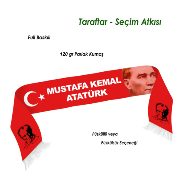 Saten Kumaş - 120 cm x 17 cm Ölçülerinde Taraftar Atkısı