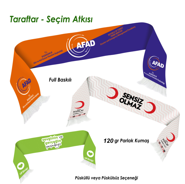 Saten Kumaş - 120 cm x 17 cm Ölçülerinde Taraftar Atkısı