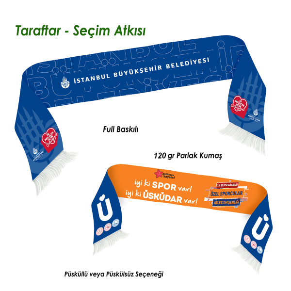 Saten Kumaş - 120 cm x 17 cm Ölçülerinde Taraftar Atkısı