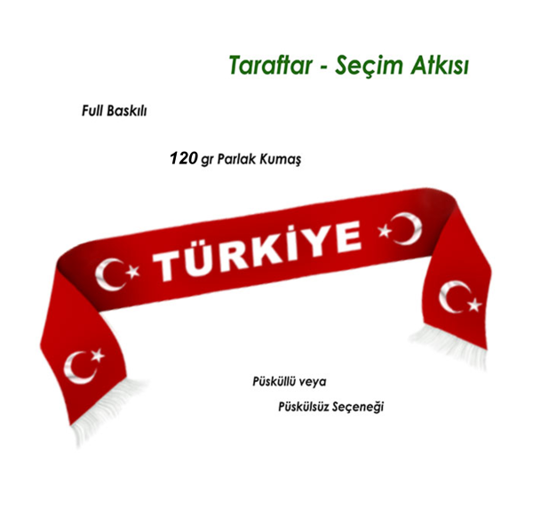 Parlak Saten Kumaş Resim Baskılı Taraftar Atkısı