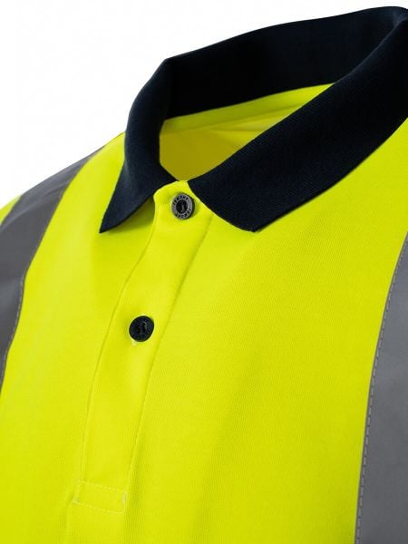 Reflektörlü Polo Yaka T-Shirt İnterlok Uzun Kollu