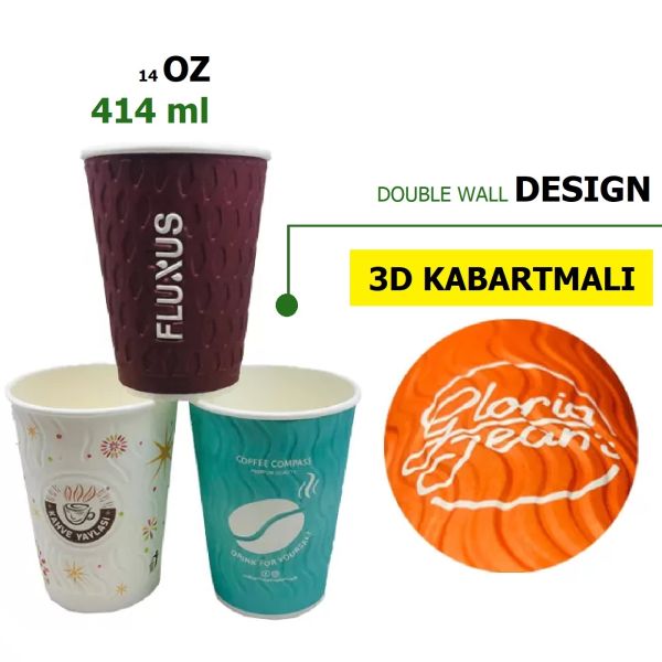 14 OZ - 414 ML - Kabartmalı - Karton Bardak