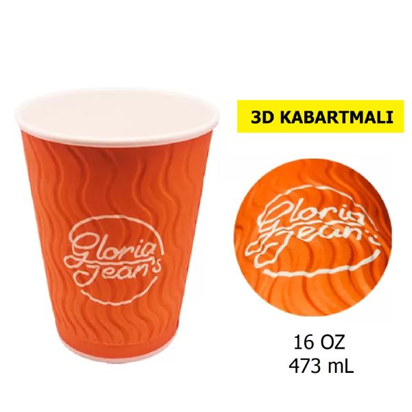 16 OZ - 473 ml - 3D Çift Katman Karton Bardak