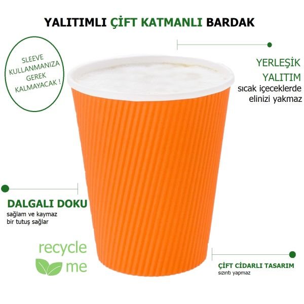 16 OZ - 473 ml - 3D Çift Katman Karton Bardak