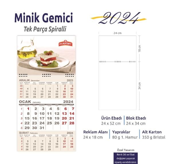 Minik Gemici Takvim - Tek Parça Spiralli