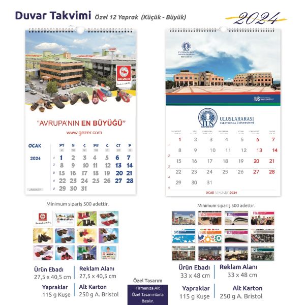 Duvar Takvimi (Özel 12 Yaprak)