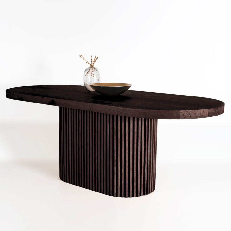 Solid Oak Table with Oval Top – DOCIA Series Dark