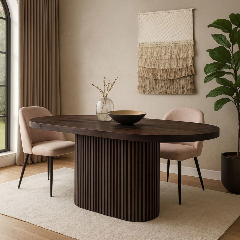 Solid Oak Table with Oval Top – DOCIA Series Dark