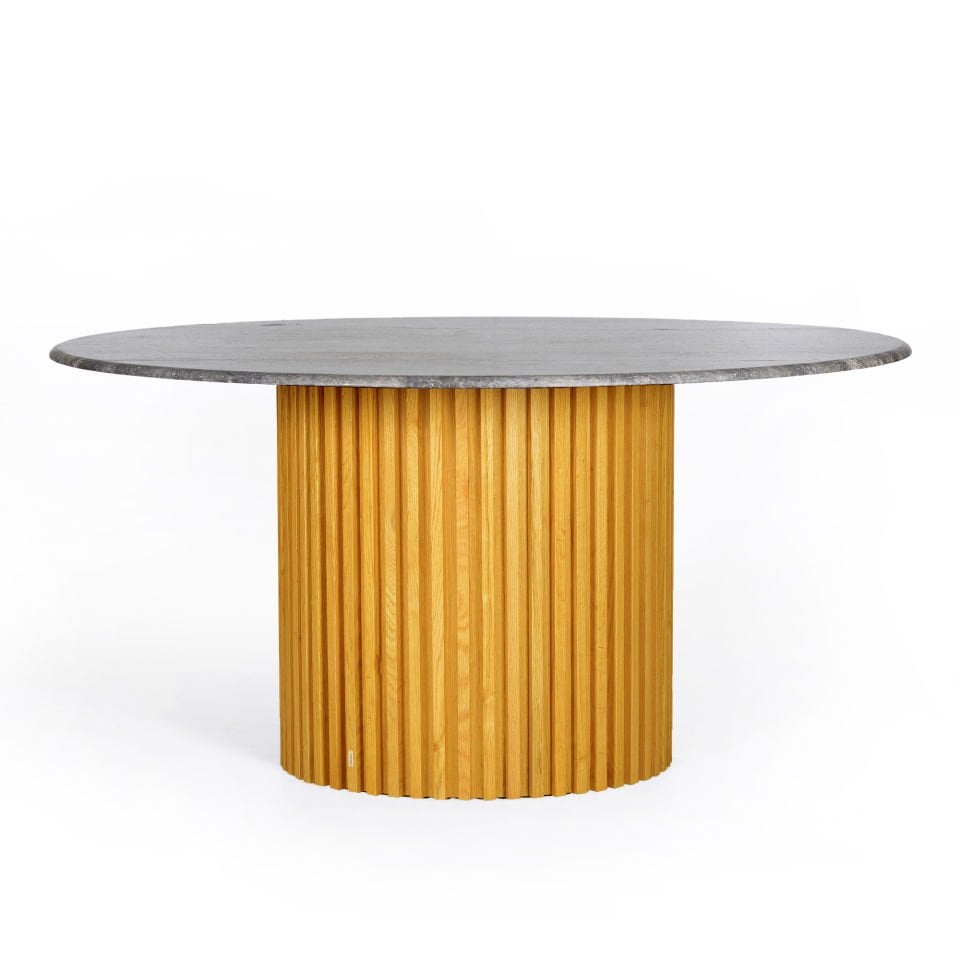 Travertine Large Round Table – DOCIA Series Honey