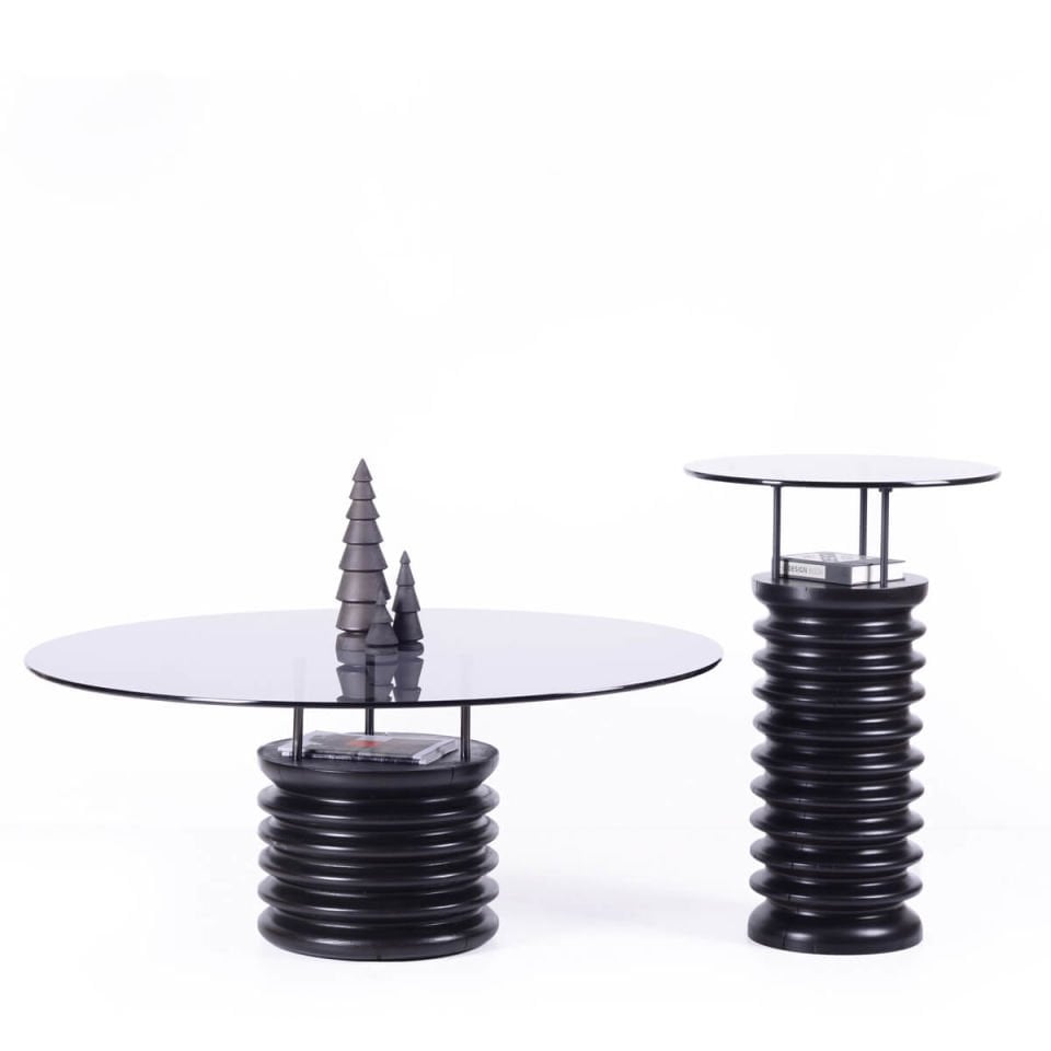 Round Glass, Cedar Center Table – SOFRA Series Dark