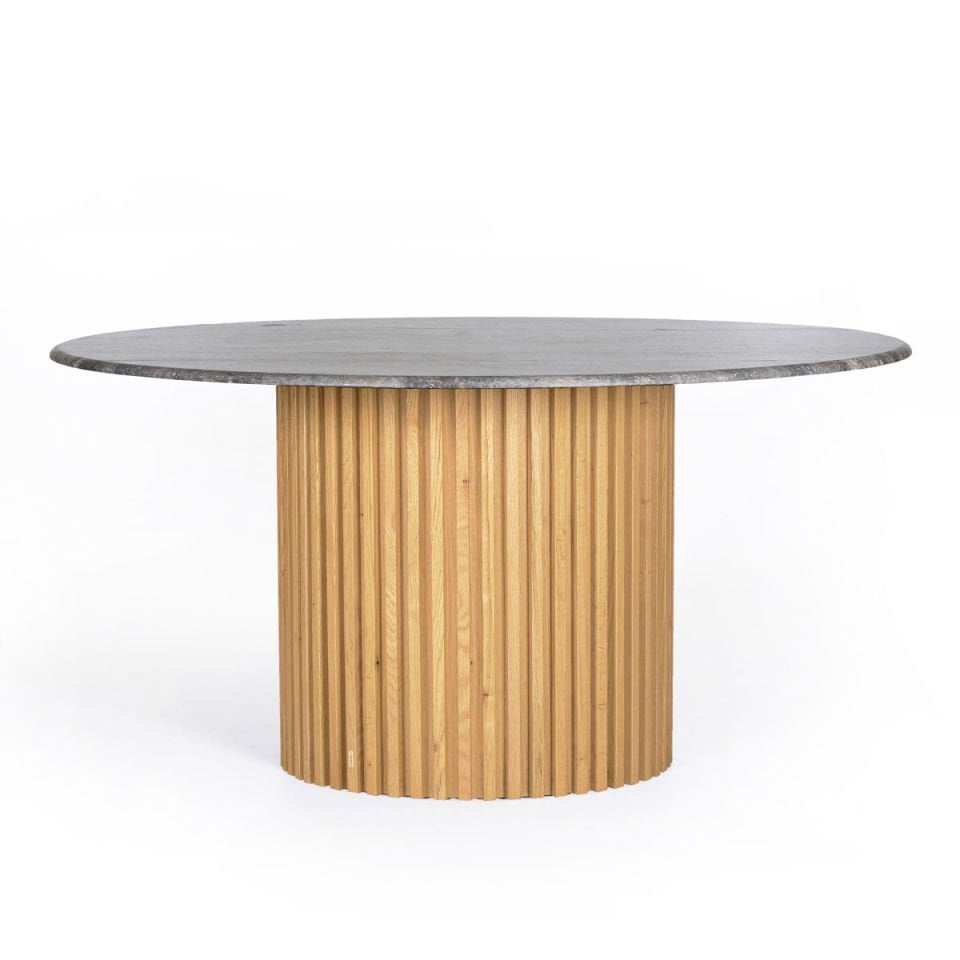 Travertine Large Round Table – DOCIA Series Honey