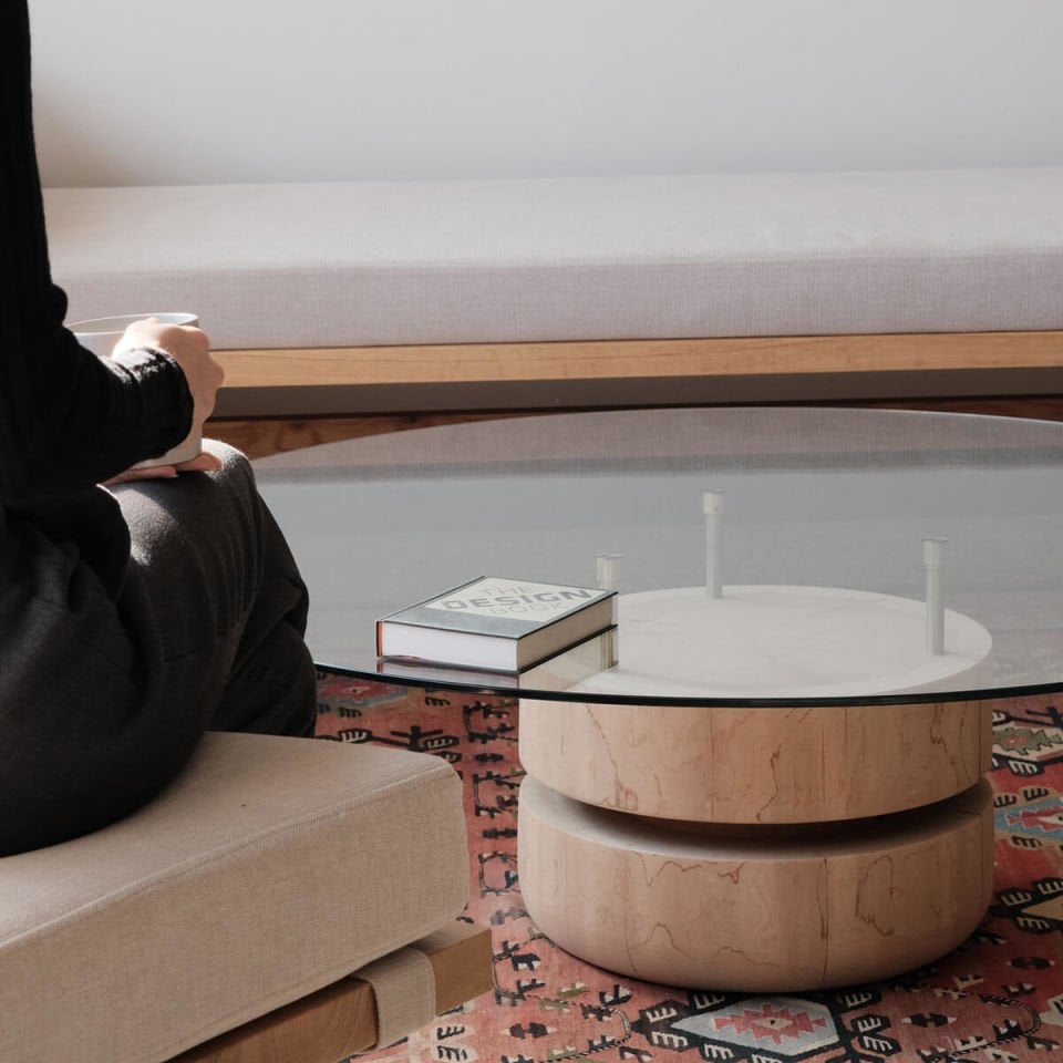 Round Glass, Cedar Coffee Table – BOOKWORM Series
