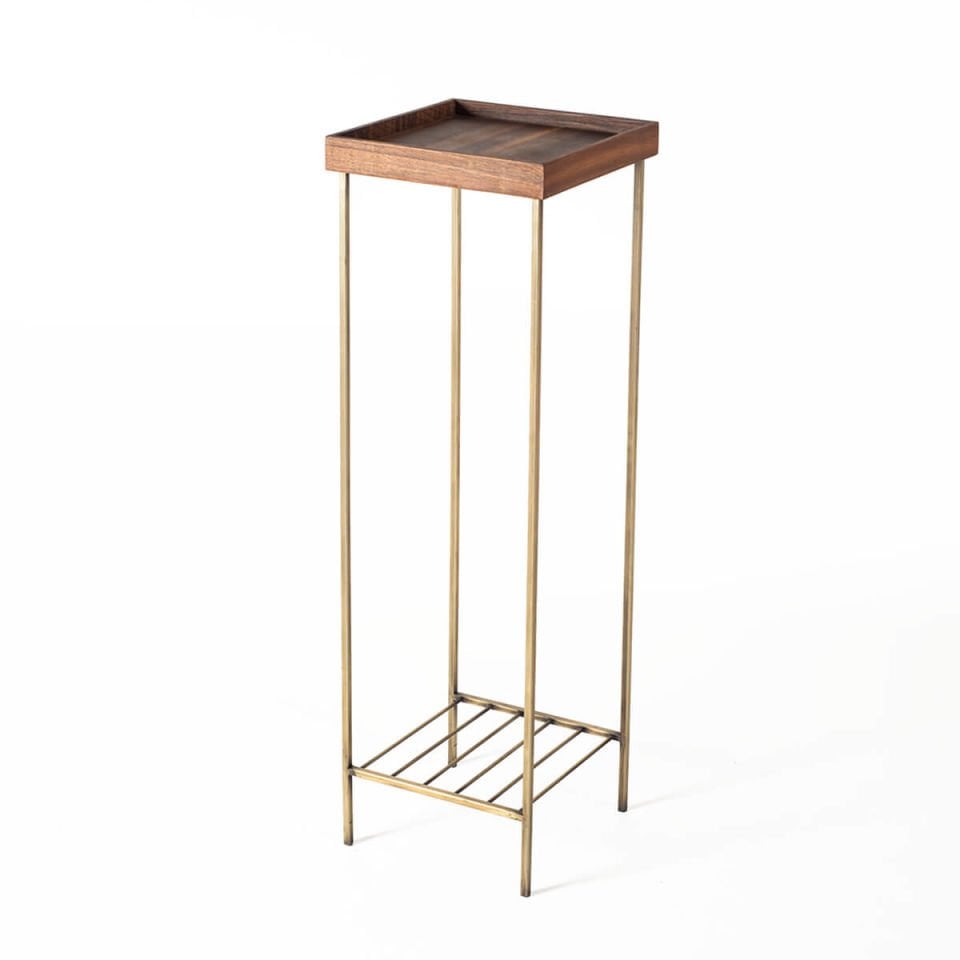 Solid Walnut Long Side Table / Flower Pot – EDGE AGED Series Gold Antique Legs