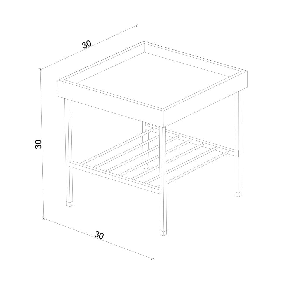 Masif Ceviz Kısa Yan Sehpa / Saksılık – EDGE AGED Serisi Gold Eskitme Ayaklı