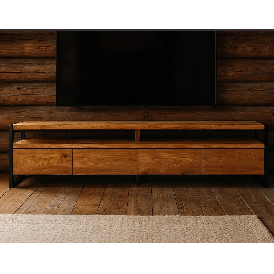 Solid Oak Industrial TV Unit – NEO Series