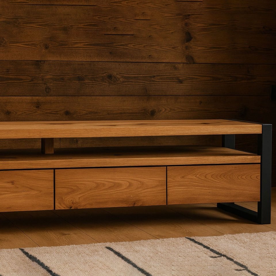 Solid Oak Industrial TV Unit – NEO Series