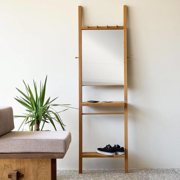 Wooden Framed Organizer Mirror Honey