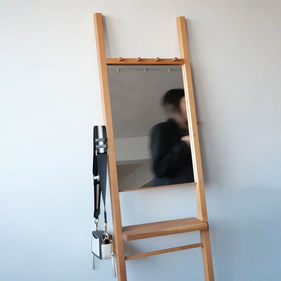 Wooden Framed Organizer Mirror Honey