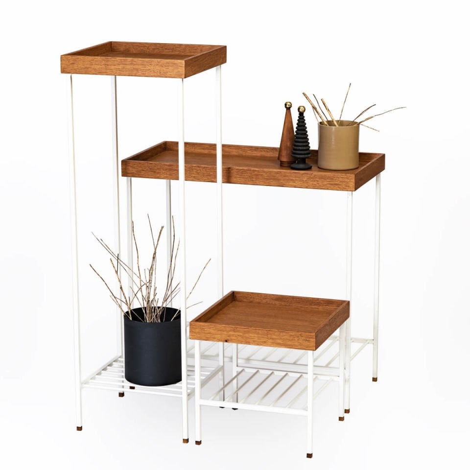 Masif Ahşap Yan Sehpa / Saksılık Set– EDGE Serisi, Metal Ayaklı Honey - TURUNCU