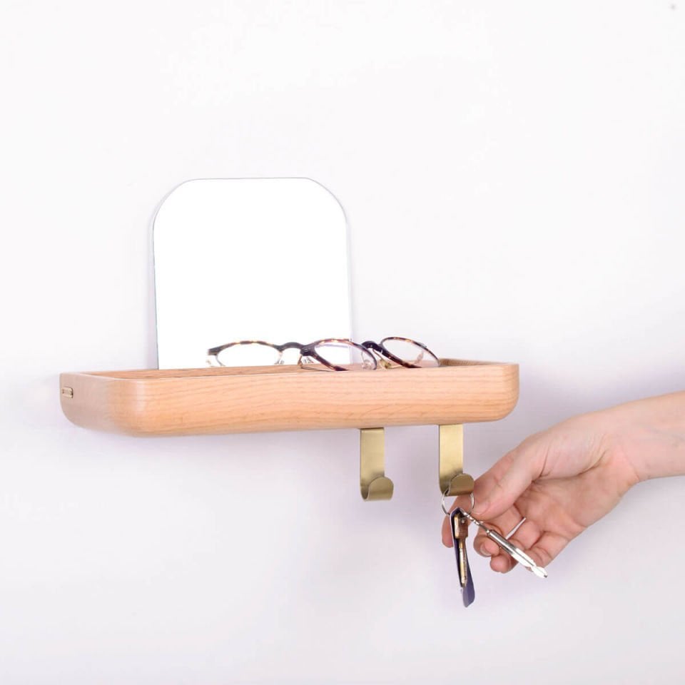Mirrored Wooden Floating Shelf – Small Size, Oak Raw