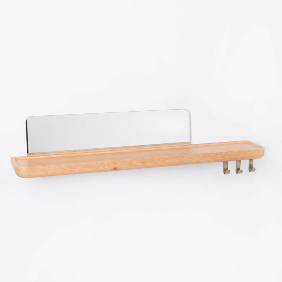 Mirrored Wooden Floating Shelf – Large, Oak Raw