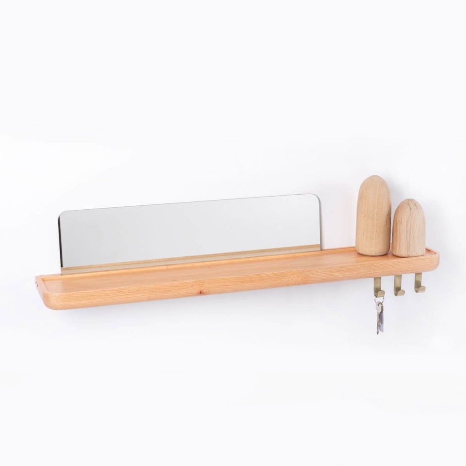 Mirrored Wooden Floating Shelf – Large, Oak Raw