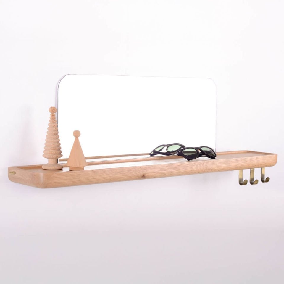 Mirrored Wooden Floating Shelf – Medium Size, Oak Raw