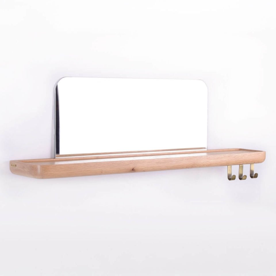 Mirrored Wooden Floating Shelf – Medium Size, Oak Raw