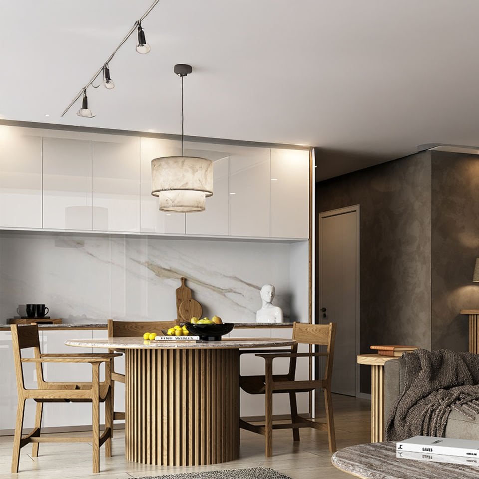 Masif Ahşap Yuvarlak Masa, Traverten - DOCIA Serisi