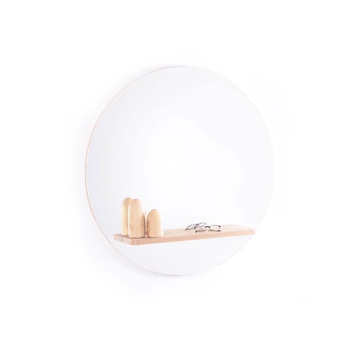 Mirror with Shelf – Round, Oak, 100 cm