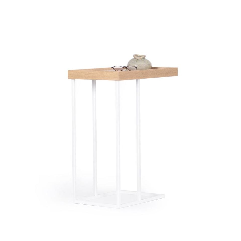 Solid Wood C Side Table / Flower Pot – EDGE Series, White Legs