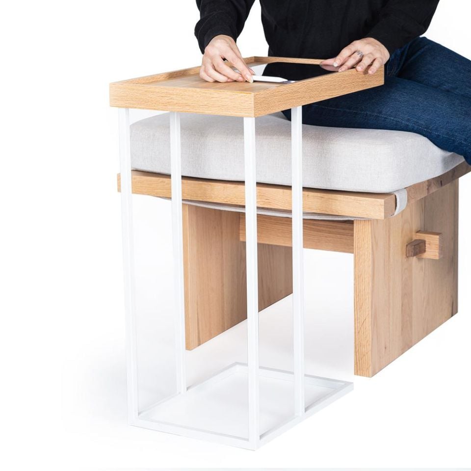 Solid Wood C Side Table / Flower Pot – EDGE Series, White Legs