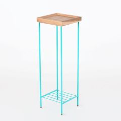Solid Wood Long Side Table / Flower Pot – EDGE Series, Colored Metal Legs Raw - YELLOW