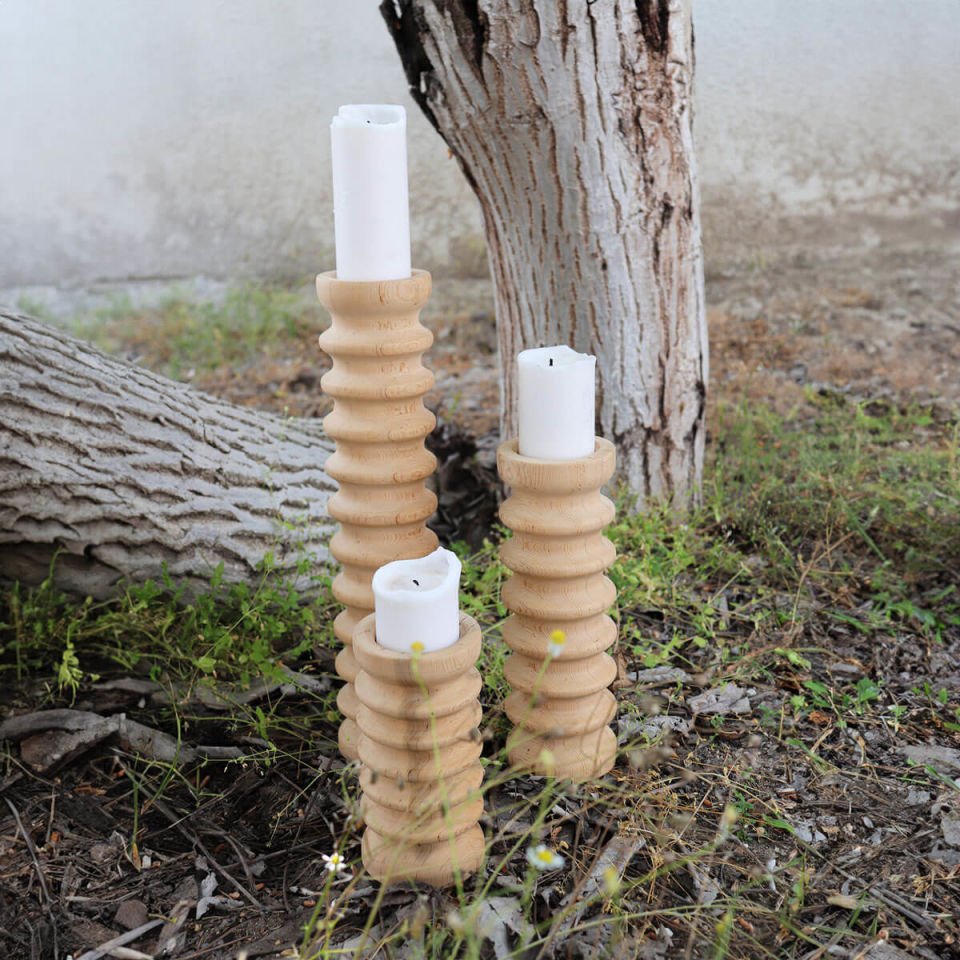 Ahşap Mumluk Seti - SOFRA Serisi, Orta Boy