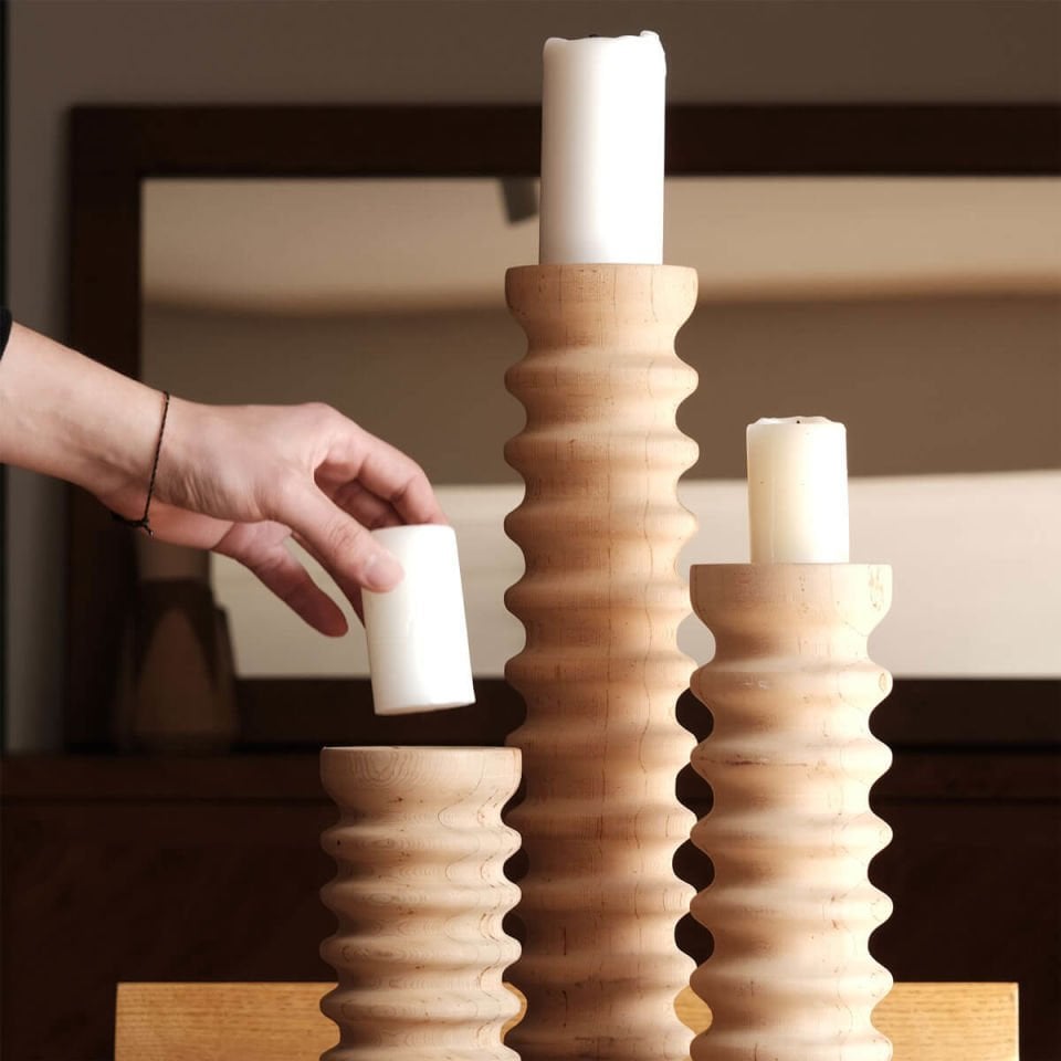 Wooden Candle Holder, Cedar – SOFRA Series, Large Size