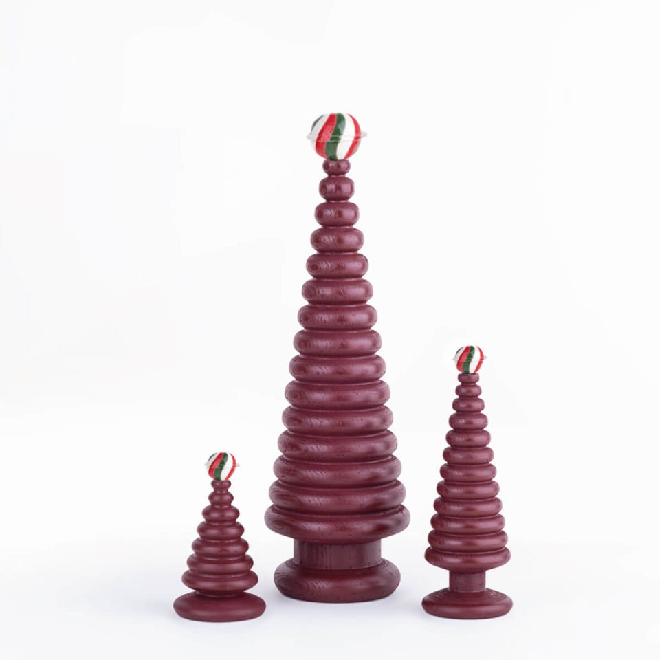 Ahşap Yılbaşı Ağacı Seti CEDAR – Seramik Başlıklı Sedir Red Wine