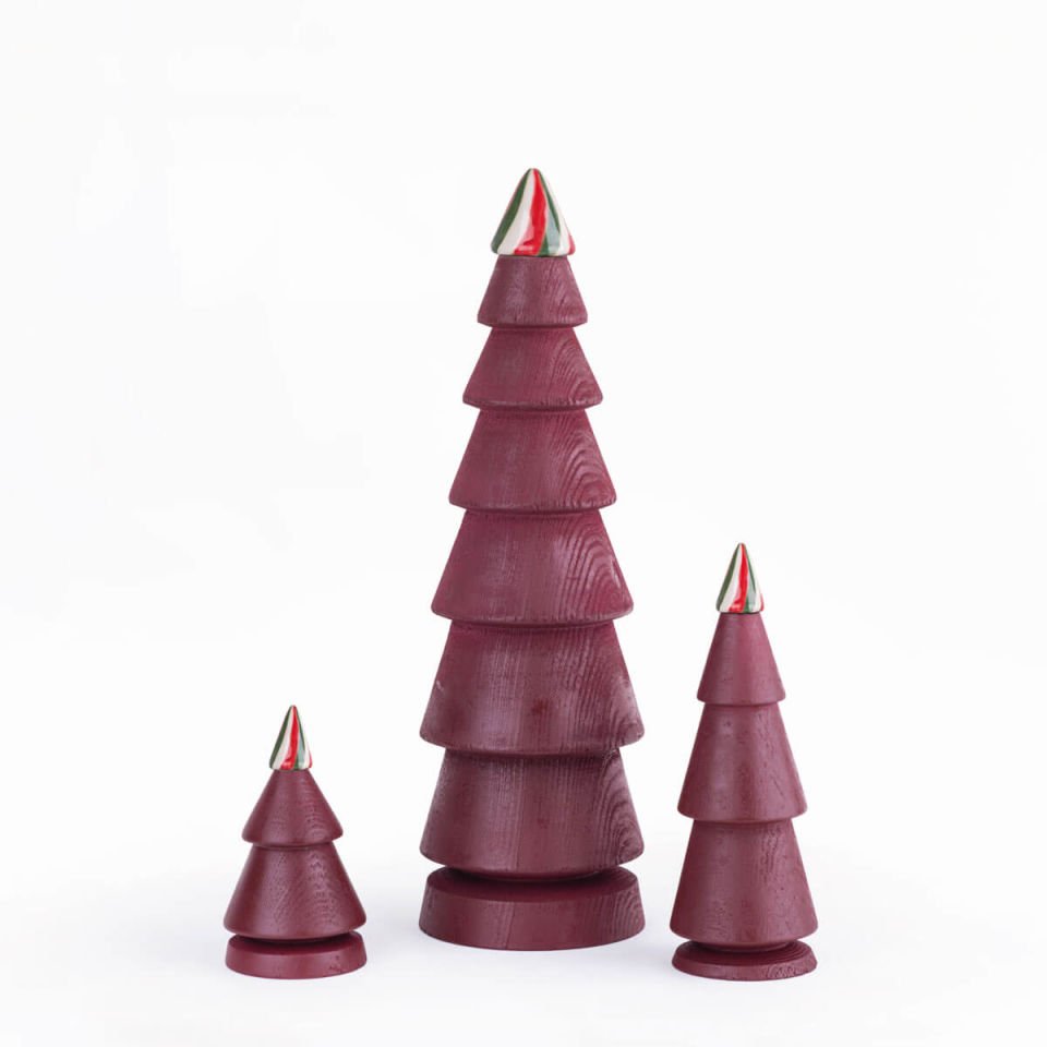Ahşap Yılbaşı Ağacı Seti FIR – Seramik Başlıklı Sedir Red Wine